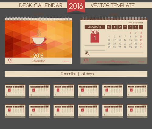 2016 Neujahr Schreibtisch Kalender Vektormaterial 103 Schreibtisch Neujahr material Kalender Jahr 2016   