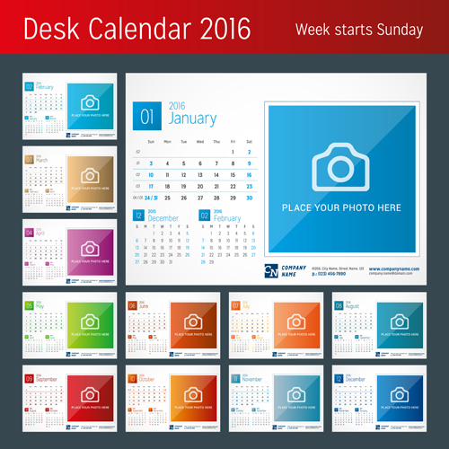2016新年の机のカレンダーベクトル材料19 材料 机 新しい 年 カレンダー 2016   