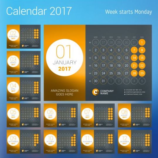 2017 calendrier avec bouton rond vecteur 02 rond calendrier bouton 2017   