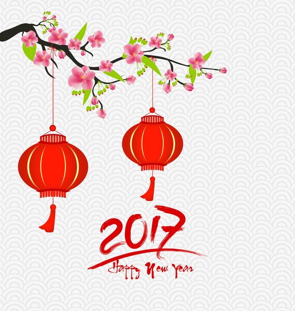 2017 fond chinois de nouvel an avec des fleurs vecteur 07 neuf fleurs Chinois année 2017   