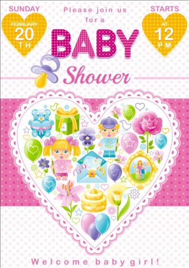 Carte de shower de bébé avec coeur vecteur 02 douche coeur carte Bébé   