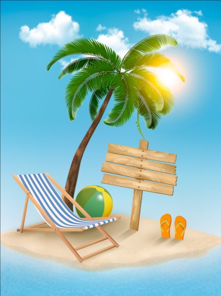Chaise de plage et arbre de palmiers avec le vecteur de voyage de fond 03 voyage plage palmiers fond chaise arbre   