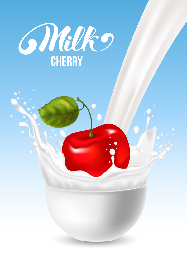 Cherry Milch Plakathintergrund Vektor 02 poster Milch Kirsche   