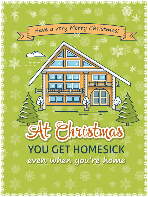 Weihnachts-Grußkarten mit Hausvektor 03 Weihnachten Karten Haus Begrüßung   