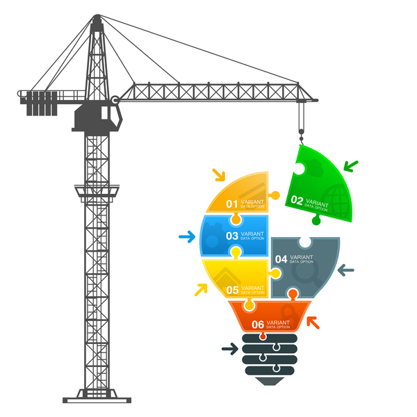 Grue élévatrices avec vecteur infographique d’ampoule lumière infographie grue ascenseurs Ampoule   