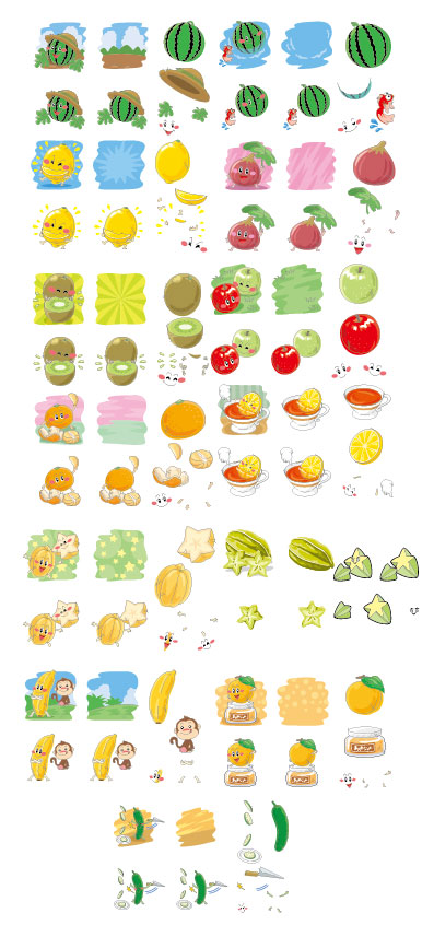 Symboles drôles d’expression de fruits vecteur icônes icône fruits expression drôle   