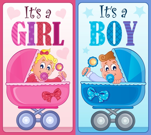 少年ベビーカードベクターを持つ女の子 赤ちゃん 男の子 女の子 カード   