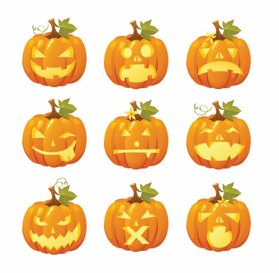 Halloween-Kürbisse gemischt Ikonen Vektor 02 Kürbis icons halloween   