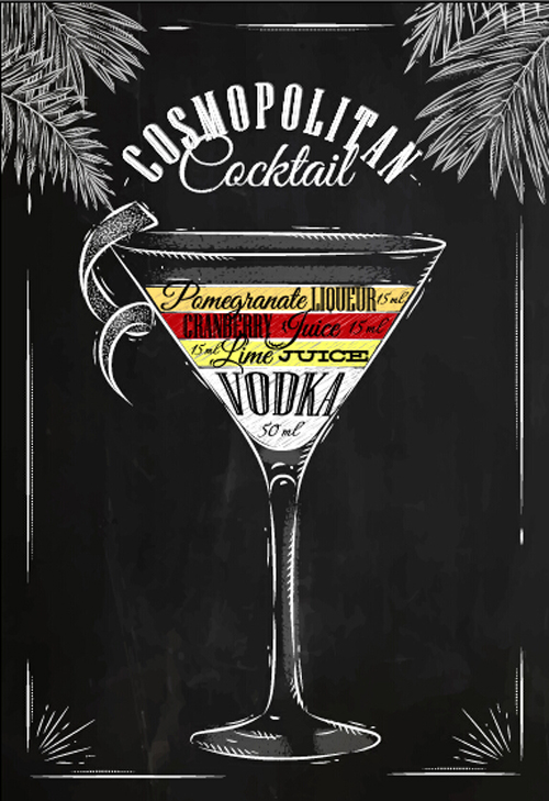 Handgezeichnete alkoholische Cocktails mit Plakatvektor 01 Schwarzboard poster hand gezeichnet cocktails Alkoholisiert   