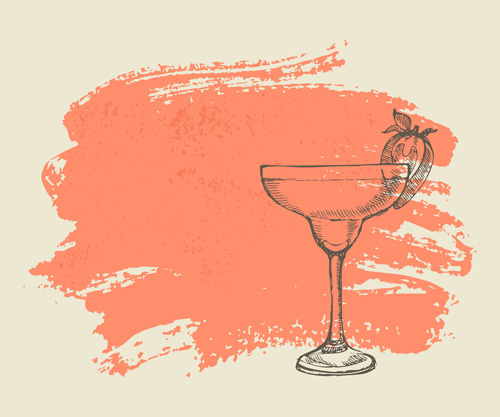 Cocktail dessiné à la main avec fond grunge 03 tirage à la main fond dessiné à la main cocktail   