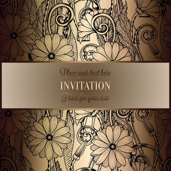 Carte d’invitation florale fleuri avec vecteur de fond de luxe 09 luxe invitation floral fleuri carte   
