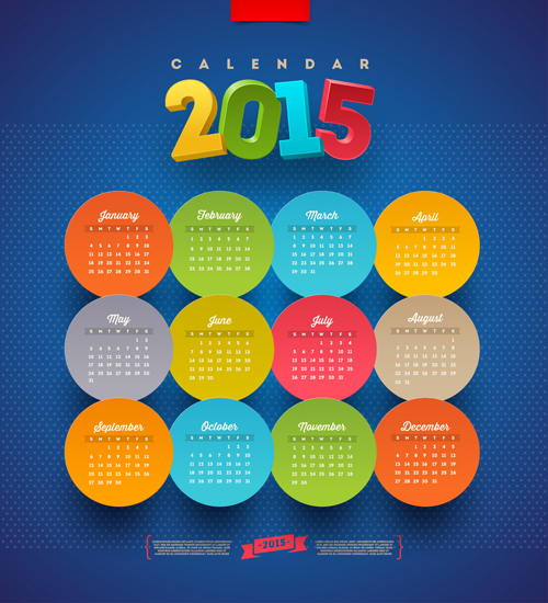 ラウンドカード2015カレンダーベクトル ラウンド カレンダー カード 2015   