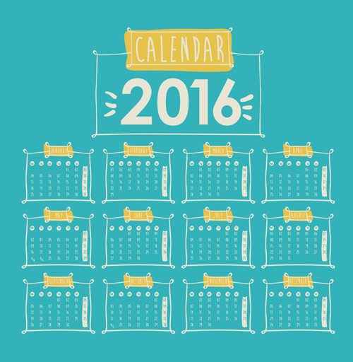 Einfacher Wandkalender 2016 Design-Vektoren Set 05 Wand Kalender einfach design 2016   