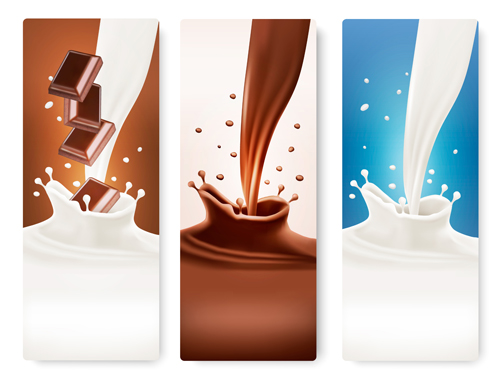 スプラッシュミルクとチョコレートベクターのバナー01 ミルク バナー チョコレート スプラッシュ   