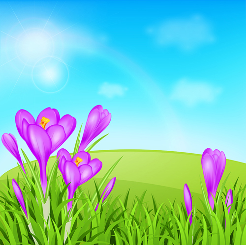 紫色の花のベクトルと春の背景02 花 背景 紫 春   