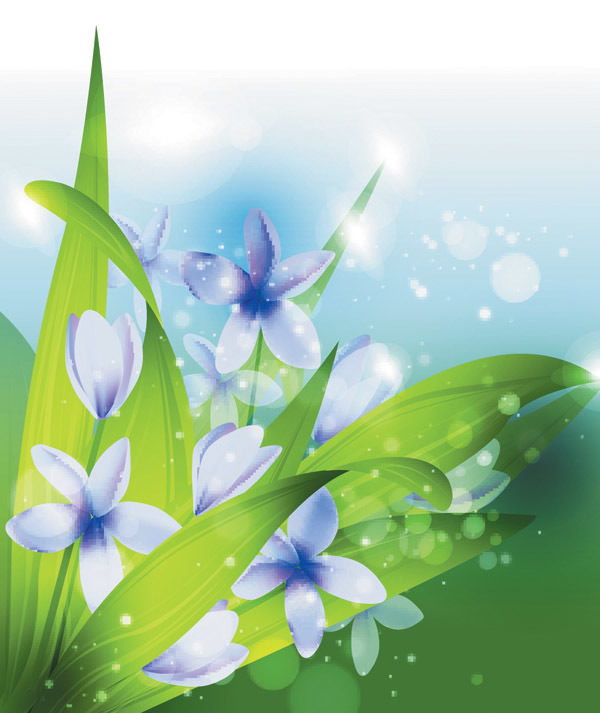 Fleur bleue de printemps avec des fonds de feuilles vertes vecteur vert printemps fleur feuilles Bleu   