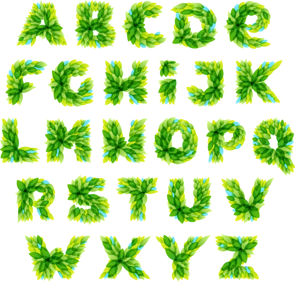 Vecteur de l’alphabet de feuilles de printemps printemps feuilles alphabet   