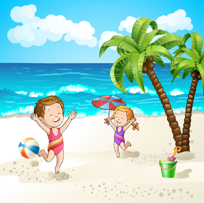 Plage d’été voyage illustration fond vecteur 01 voyage plage illustration fond été   