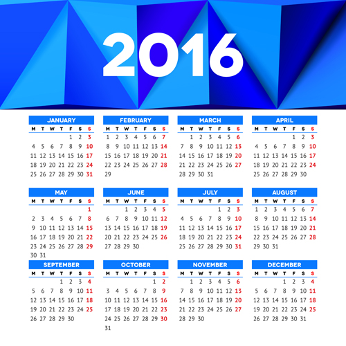 Vecteur grille calendrier 2016 design matériel 08 grille calendrier 2016   