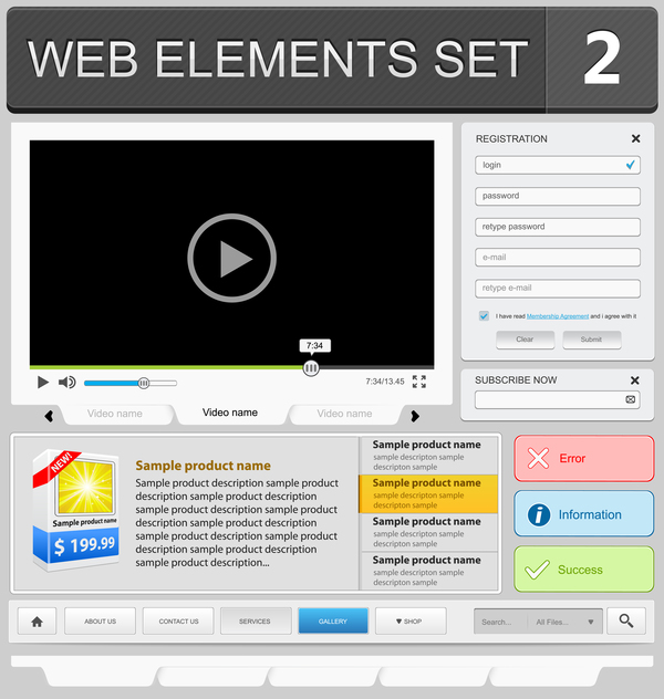 ボタンベクトル材料セット01を持つ Web 要素 要素 ボタン web   