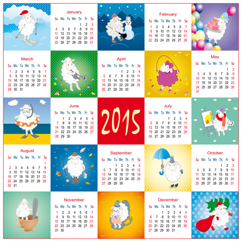 Jahr des Schafes 2015 Kalendervektor 05 Schafe Kalender 2015   