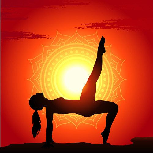 Yoga-Silhouetter mit Sonnenuntergangshintergrund Vektoren 03 yoga sunset silhouetter Hintergrund   