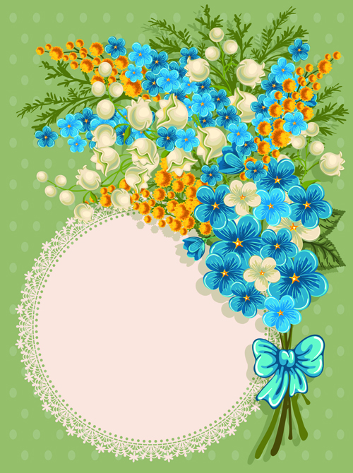 Fleur bleue avec la carte de dentelle vecteur 02 vecteur de carte fleur dentelle carte Bleu   