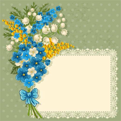 Fleur bleue avec le vecteur de cadre de lacet salutation fleur dentelle cadre   