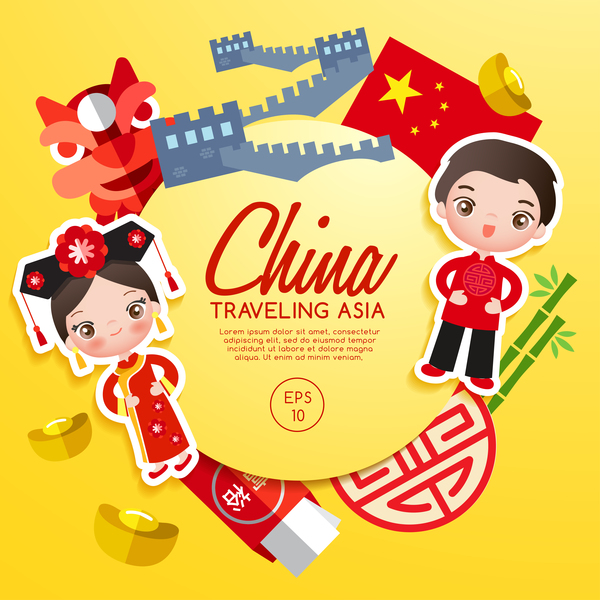 Vecteur de modèle de dessin animé de voyage de Chine voyage Chine cartoon   