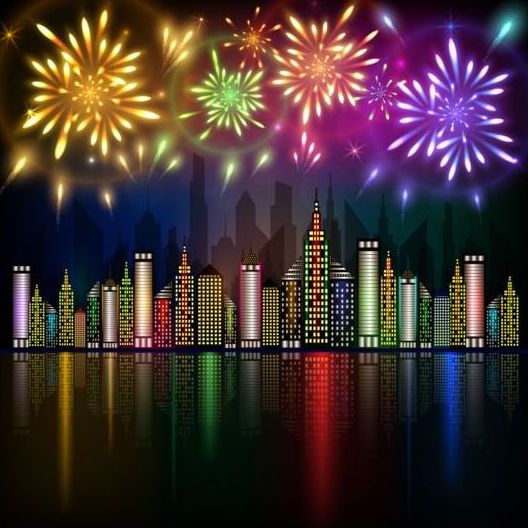 Stadtnacht mit Feuerwerkskörper-Hintergrundvektor 04 Nachtschwärmer Hintergrund Feuerwerkskörper Cityl   