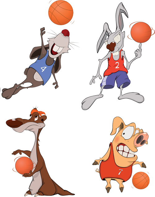 Lustige Tiere mit Basketball-Vektor 02 Tiere funny basketball   