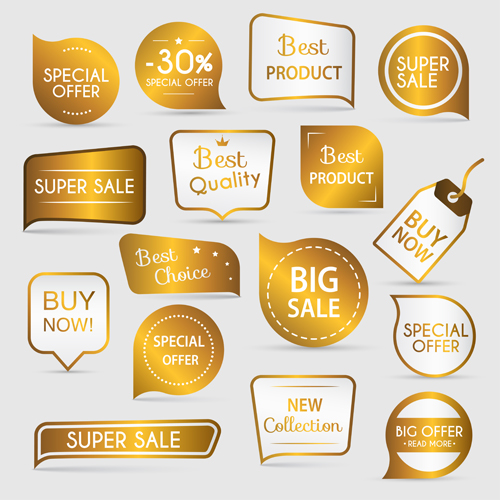 Étiquettes de vente d’or avec vecteur de balises vente or étiquettes   
