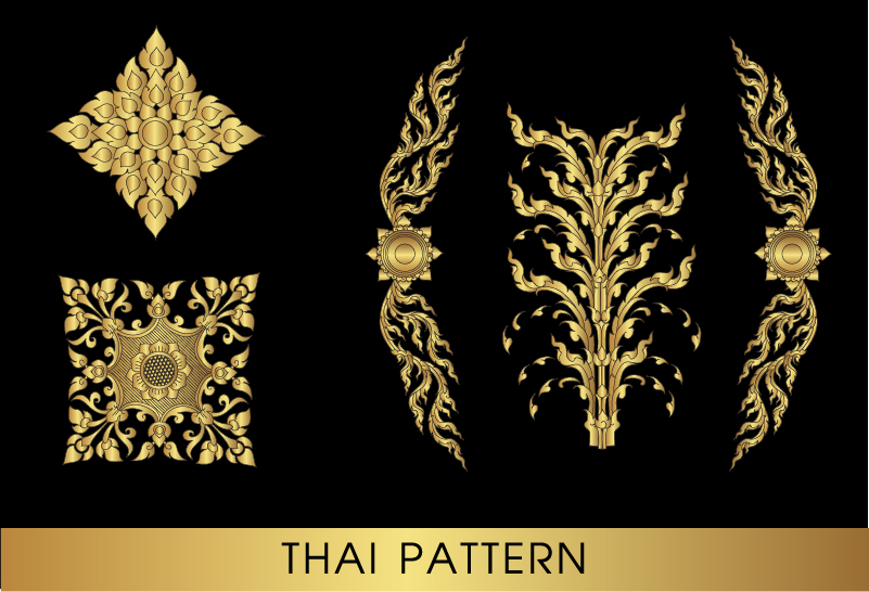 ゴールデンタイオーナメントアートベクター素材10 装飾品 タイ ゴールデン   