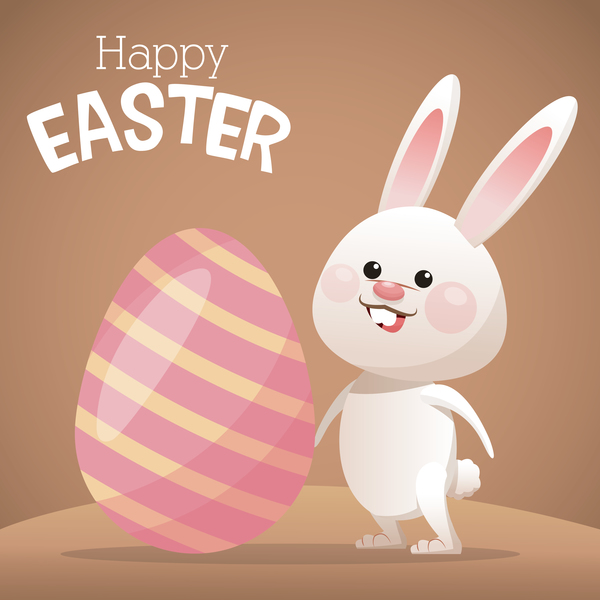 Carte de Pâques heureux avec le vecteur de lapin de dessin animé 05 Pâques Lapin heureux dessin animé carte   