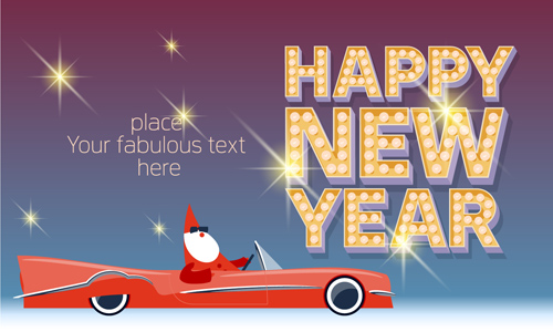 赤い車の背景ベクトルとの幸せな新年のネオン 車 背景 幸せ   