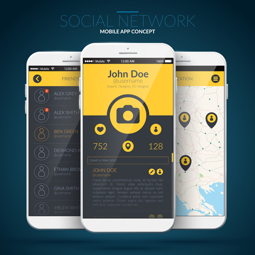 Mobile Social App-Interface-Design-Vektor 01 Soziales Schnittstelle Handy   