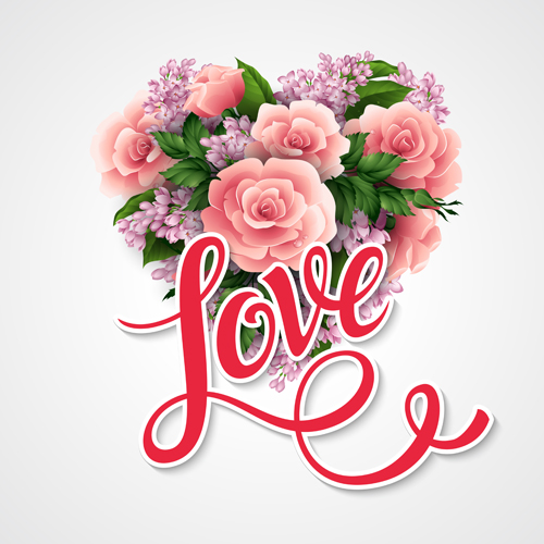 Rosa Blume mit Herzverwertetag Tageskarten Vektor 02 Valentine tag pink Karten Herz Blume   