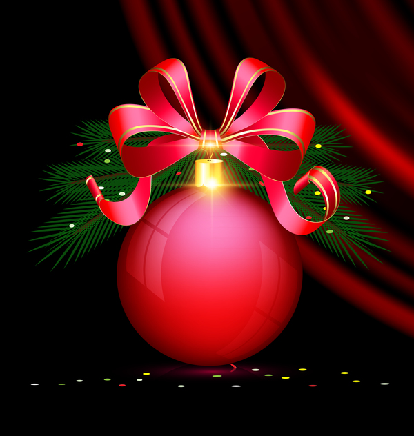 Roter Weihnachtsball mit Bandbogen und schwarzem Hintergrundvektor Weihnachten Schwarz rot Bogen band ball   