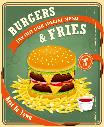 Rétro vintage rapide Food poster Design vecteur 03 poster design poster police rétro fast food   