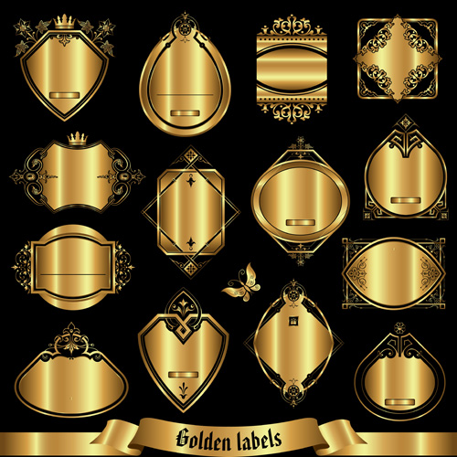Set von goldenen Etiketten Vektorgrafik 05 labels golden   