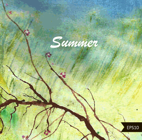 Sommer Aquarelle Vektorhintergrund Art 03 Vector-Hintergrund Sommer Farben Aquarell   