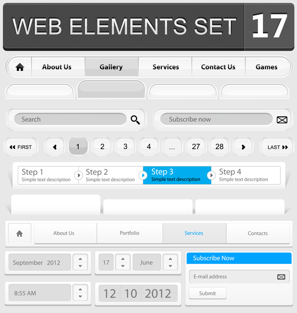 Éléments Web avec matériau vectoriel de bouton Set 10 web elements bouton   