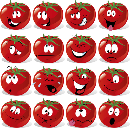 Lustige Tomaten-Gesichtsausdrücke Ikonen vector Tomaten Lustig Ikonen icons ausdrücken   