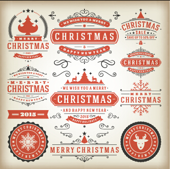 2015 Weihnachts-Verkaufse-Labels Oldtimer-Vektor 03 Weihnachten Verkauf Jahrgang 2015   