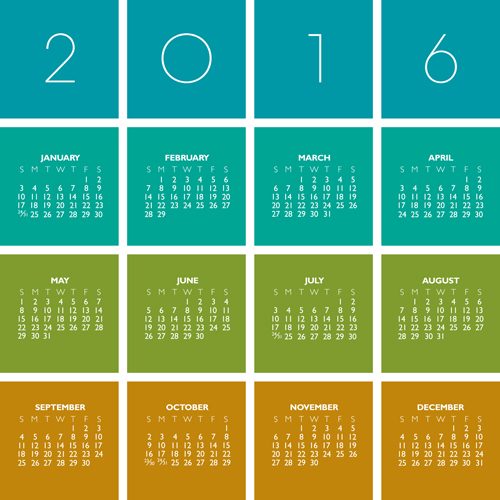 2016 boîtes de calendrier vecteur calendrier boîtes 2016   