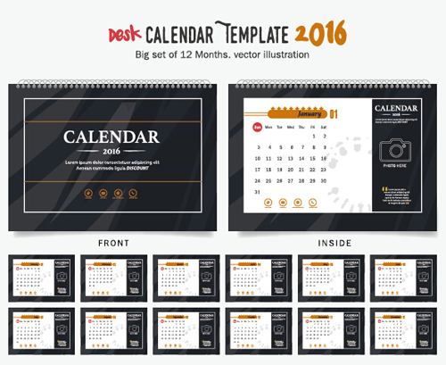 2016 Neujahr Schreibtisch-Kalender Vektormaterial 69 Schreibtisch Neujahr material Kalender Jahr 2016   