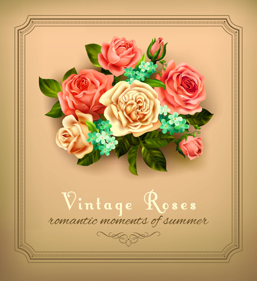 Belles roses avec des cartes Vintage vecteur matériel 04 vintage roses matériel cartes belles   