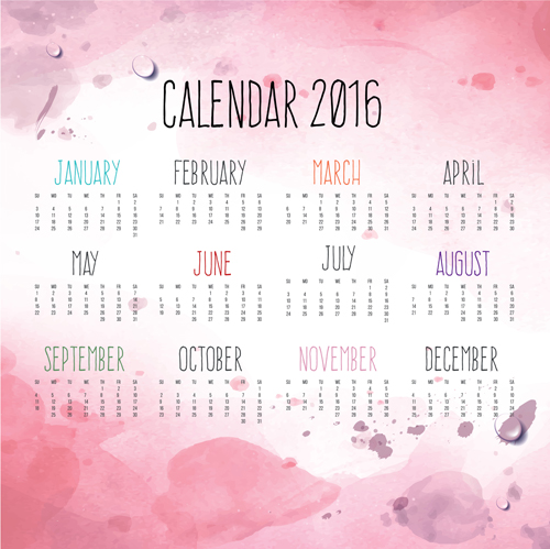 Calendrier 2016 avec vecteur de fond grunge rose rose calendrier arrière plan 2016   