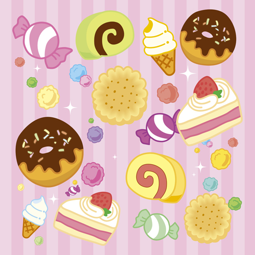 Cupcake de dessin animé avec ensemble de vecteur de bonbons dessin animé cupcake Bonbons   