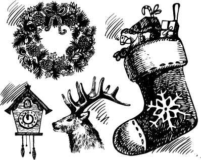 Weihnachtsbaumsteine Dekor Handzeichnung Vektor 01 Zeichnung Weihnachten Kugeln hand Dekor   